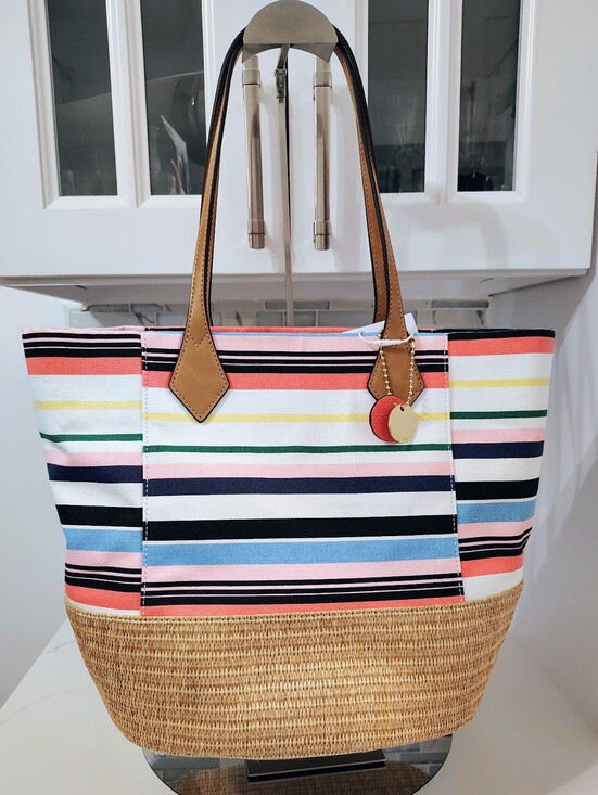 Liz Claiborne Handbags - NWT Liz Claiborne Tote Bag - Raffia & Striped Multicolor Canvas